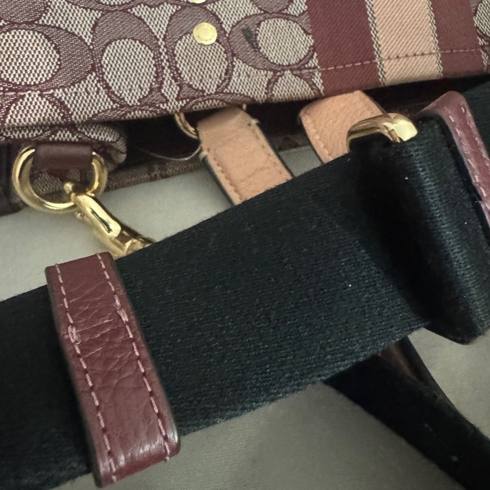 Coach Maroon Signature Tote with Cream Patch and Pink Stripe - Picture 3 of 7
